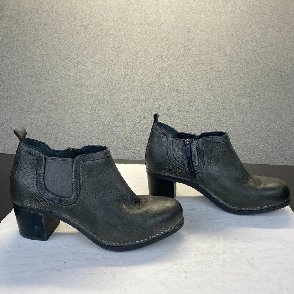 Dansko Dark Green Antique Leather Ankle Boots,Heel Size 38,Zipper